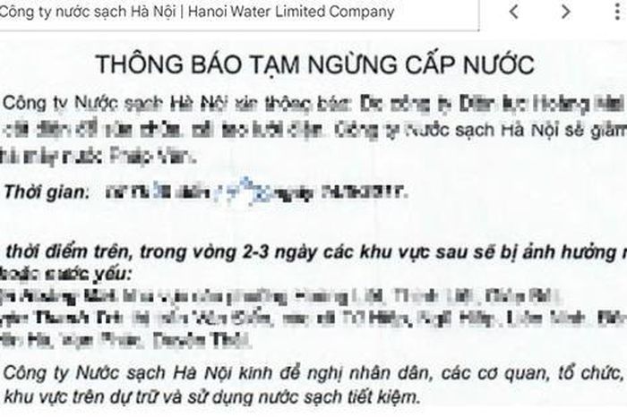 Hoãn cắt nước tại một số quận trung tâm Hà Nội 1 3f799b61de2e37706e3f