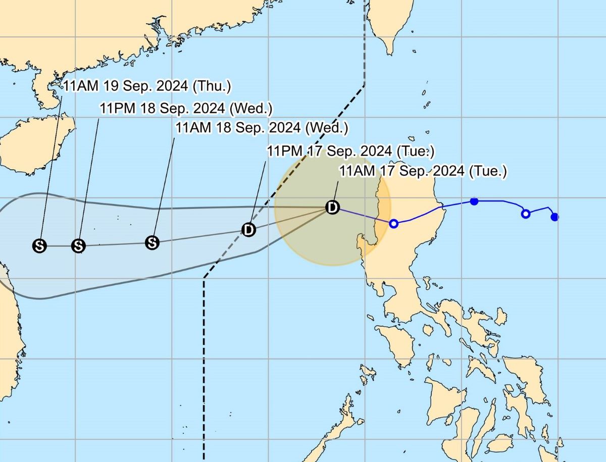 bao-so4 Dự báo đường đi của áp thấp nhiệt đới đến ngày 19.9.2024. Ảnh: PAGASA