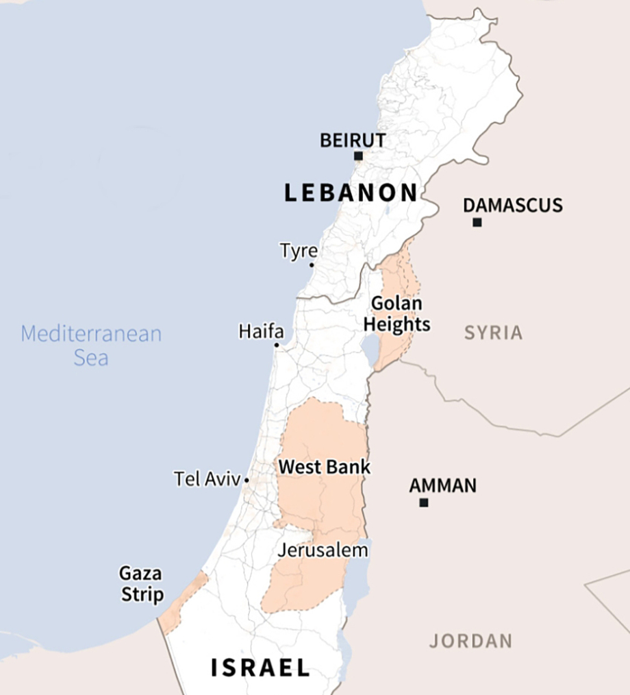 lebanon-israel-afp-2507-170045-8680-5745-1728981921 Vị trí Israel và Lebanon. Đồ họa: AFP