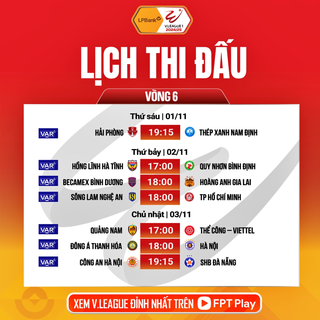 lich thi dau va ap dung var vong 6 v-league 2024 2025 hinh anh 1