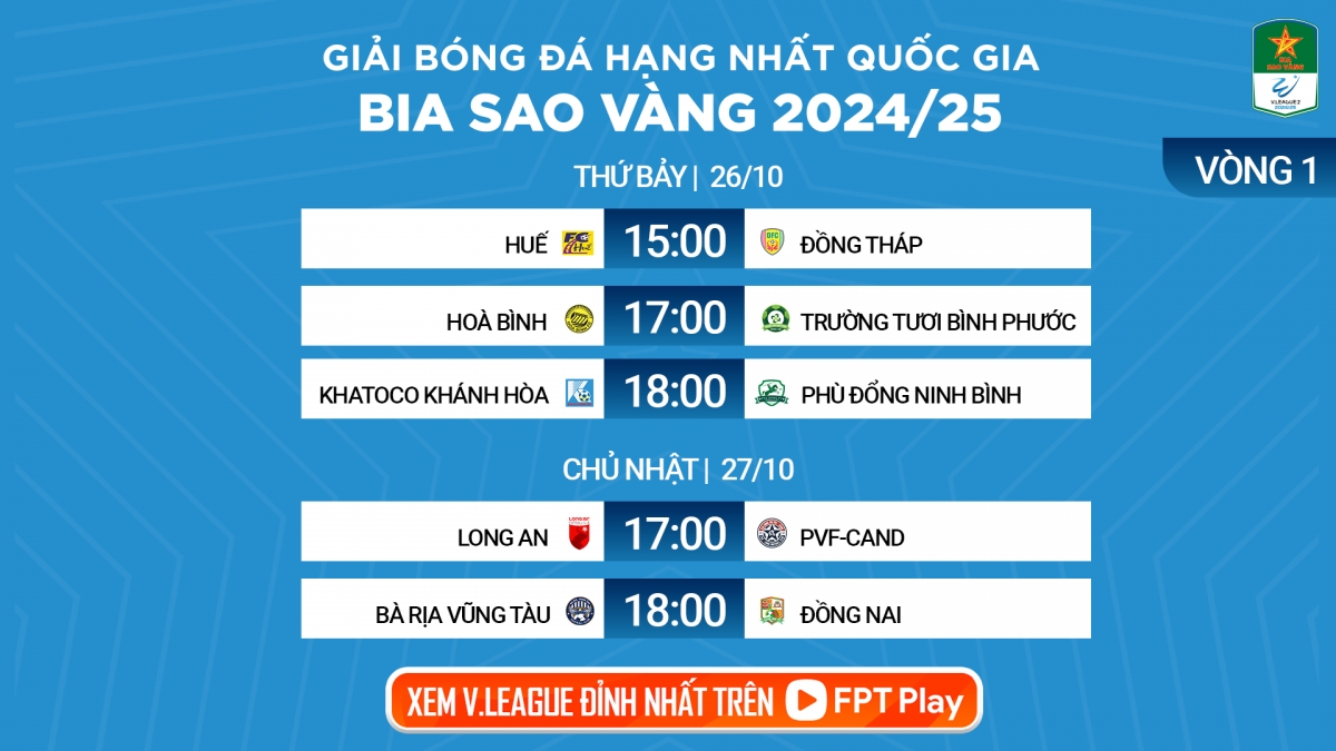 lich thi dau va truc tiep vong 1 v-league 2 mua 2024 2025 hinh anh 1