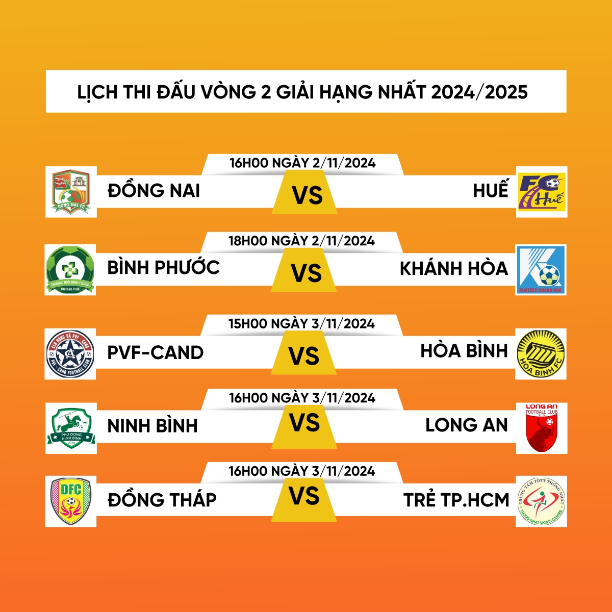 lich thi dau va truc tiep vong 2 giai hang nhat quoc gia 2024 2025 hinh anh 1