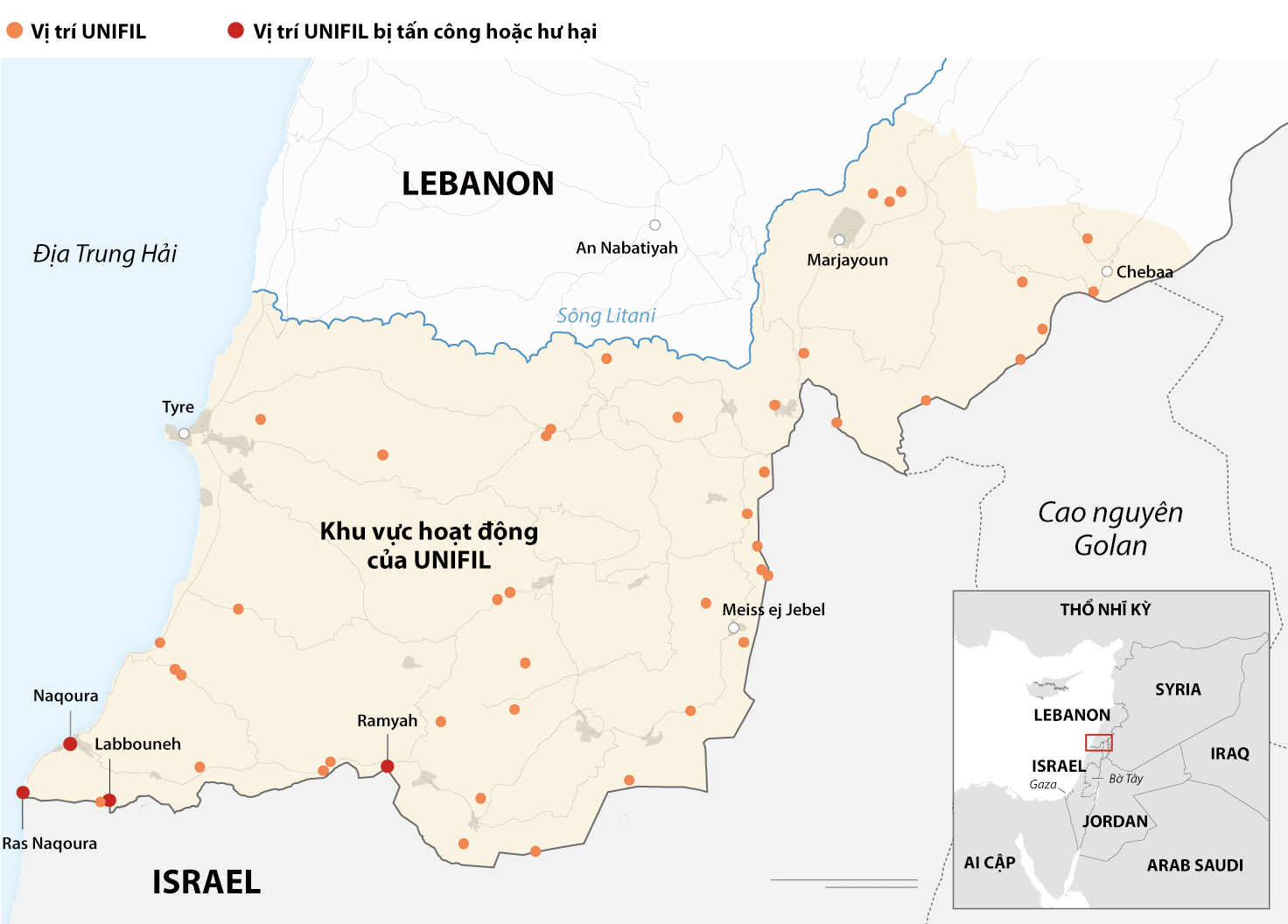 map-4596-1728965207 Khu vực hoạt động của UNIFIL tại Lebanon. Đồ họa: CNN