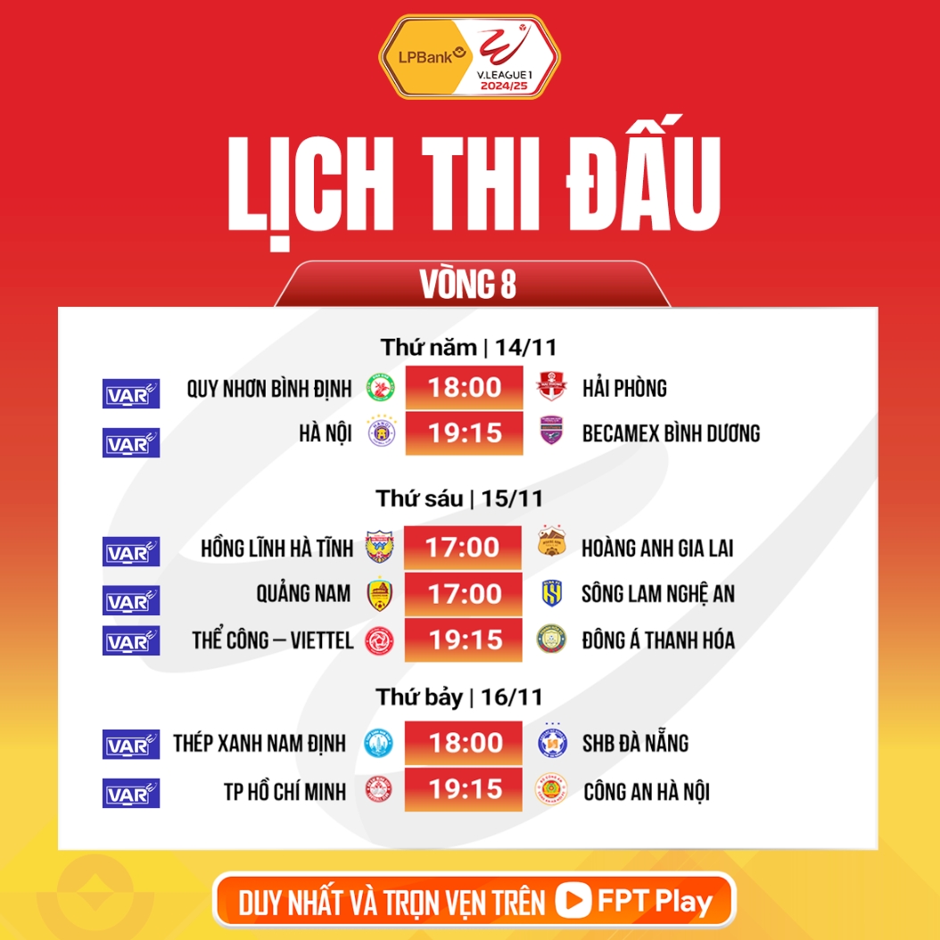 lich thi dau va ap dung var vong 8 v-league 2024 2025 hinh anh 1